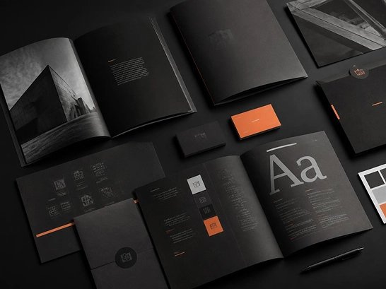 Materiais de brandbook e diretrizes de marca produzidos pela Nowy